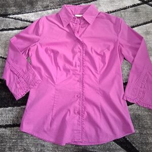 EUC New York & Company Hot Pink Size Small Ruffle Detail Button Up Shirt!